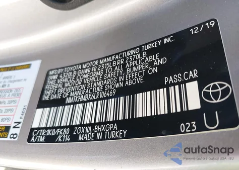 2020 Toyota C-Hr Xle из США, поврежденный, VIN NMTKHMBX6LR106469